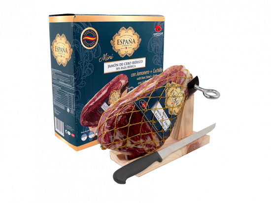 KIT MINI JAMON IBERICO 1 KG + JAMONERO + CUCHILLO