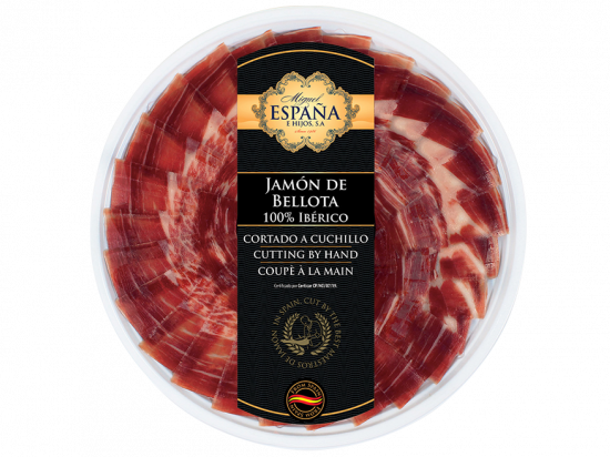 PLATO JAMON IB. BELLOTA 100% 90G CORTADO A CUCHILLO