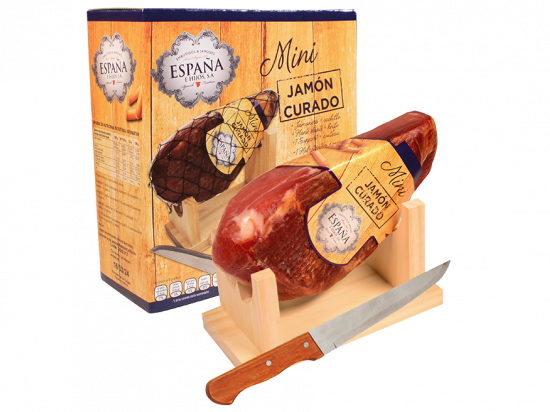 KIT MINI JAMON CURADO DE 1 KG + JAMONERO+CUCHILLO
